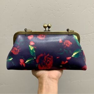Handmade Genuine Leather Rose Printed Clutch/Shoulder Bag/Crossbody/Evening Bag